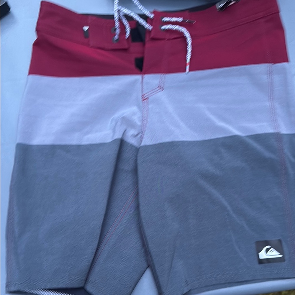 Quiksilver Men's Red and Gray Swim Shorts